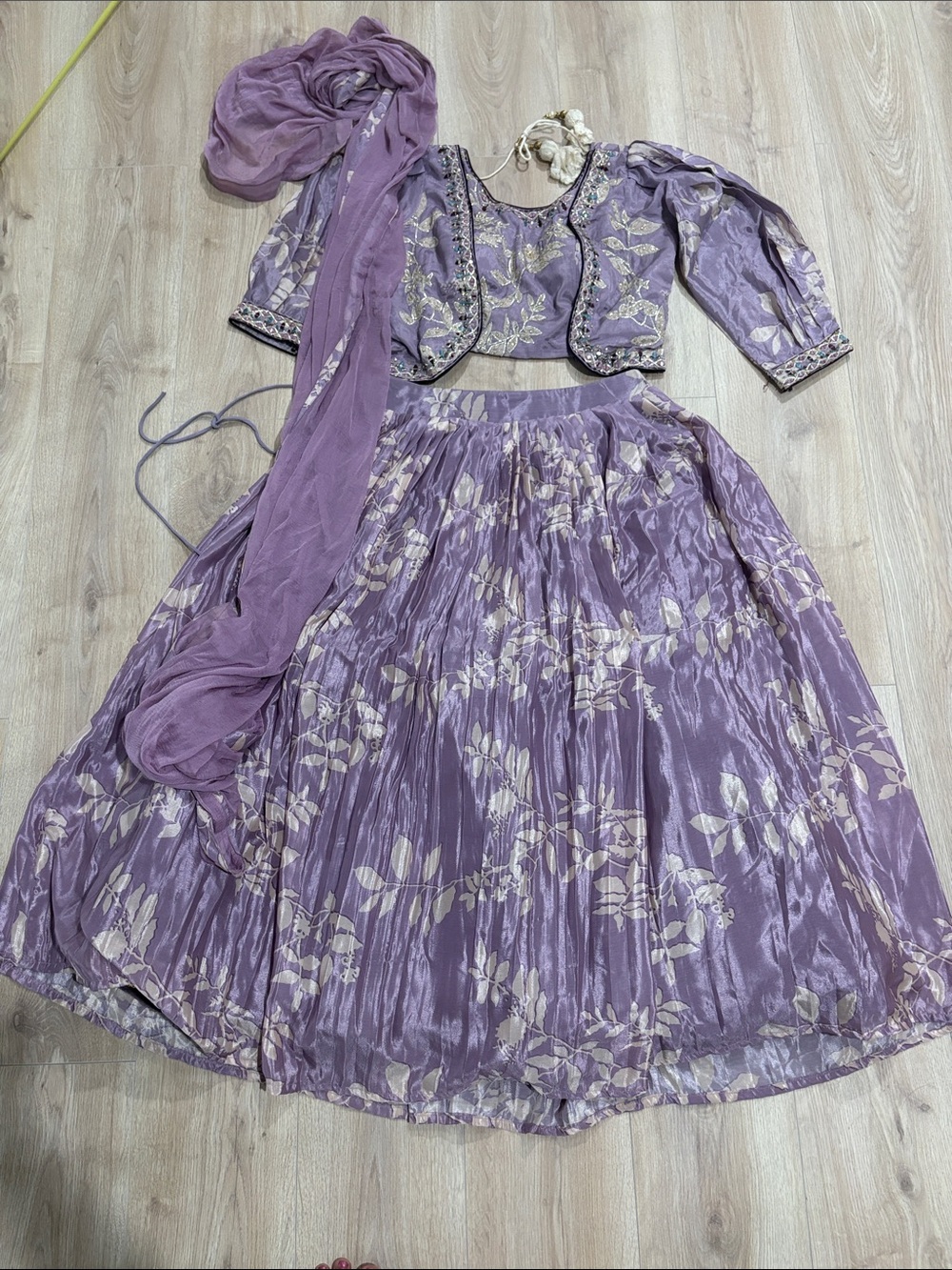 Girls Lavender Floral Lehenga Choli with Dupatta